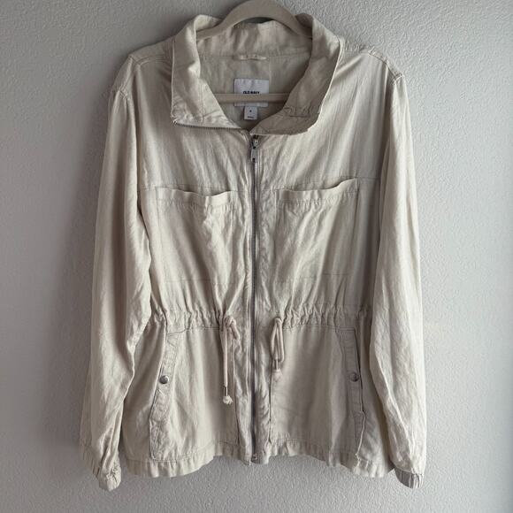 Old Navy Jackets & Blazers - Old Navy Women’s XL Utility Jacket Beige Linen Blend Zip Front Drawstring Waist